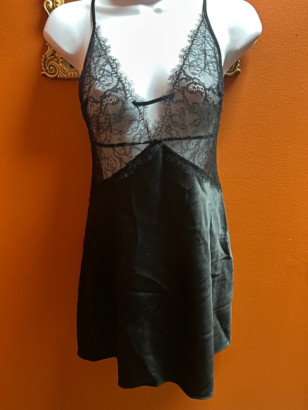 Victoria’s Secret Black Satin Lace Slip Dress Lingerie Medium